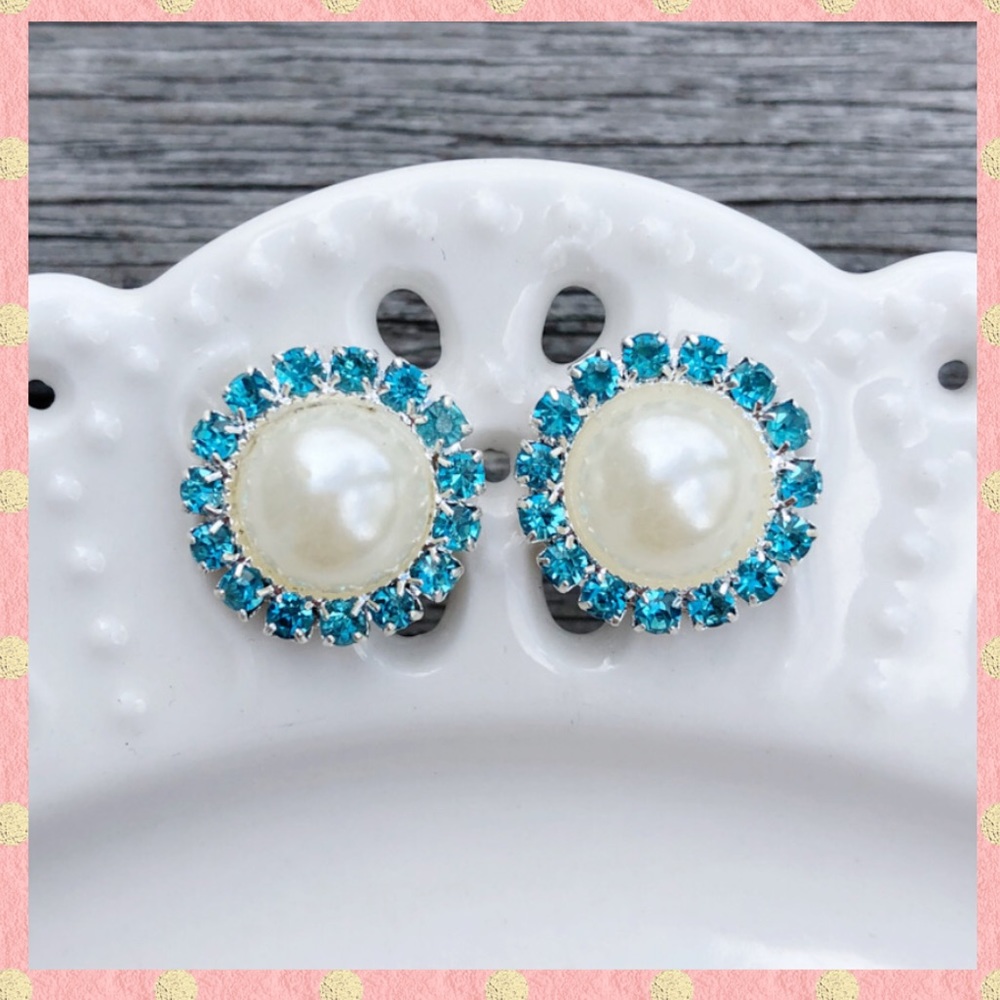 Aqua Blue and Cream Stud Earrings